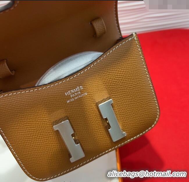 Top Quality Hermes Constance Slim Pouch Belt 2.4cm in Grained Calfskin with Studs Buckle H072402 Brown 2025