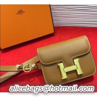 Luxury Classic Hermes Constance Slim Pouch Belt 1.7cm in Grained Calfskin with Stud Ring Buckle H072403 Brown 2025