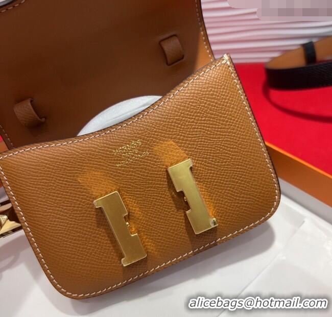 Luxury Classic Hermes Constance Slim Pouch Belt 1.7cm in Grained Calfskin with Stud Ring Buckle H072403 Brown 2025