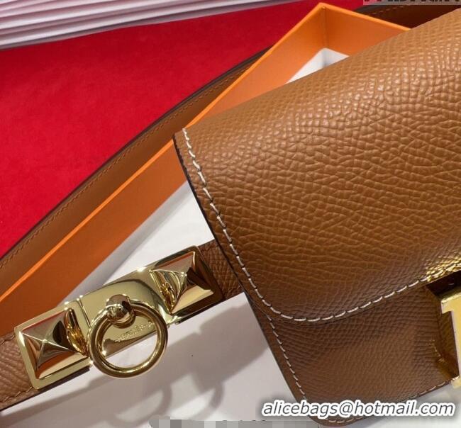 Luxury Classic Hermes Constance Slim Pouch Belt 1.7cm in Grained Calfskin with Stud Ring Buckle H072403 Brown 2025