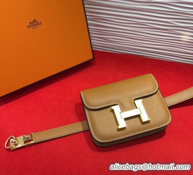 Luxury Classic Hermes Constance Slim Pouch Belt 1.7cm in Grained Calfskin with Stud Ring Buckle H072403 Brown 2025