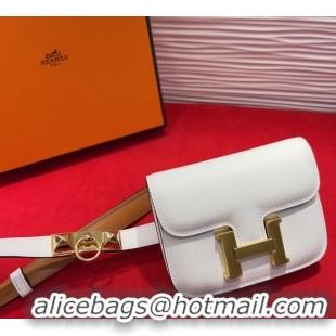 Original Cheap Hermes Constance Slim Pouch Belt 1.7cm in Grained Calfskin with Stud Ring Buckle H072403 White 2025