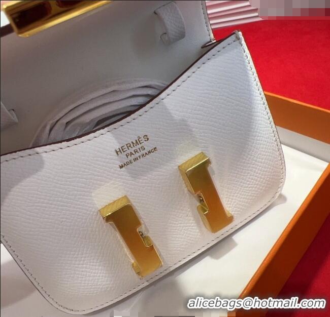 Original Cheap Hermes Constance Slim Pouch Belt 1.7cm in Grained Calfskin with Stud Ring Buckle H072403 White 2025