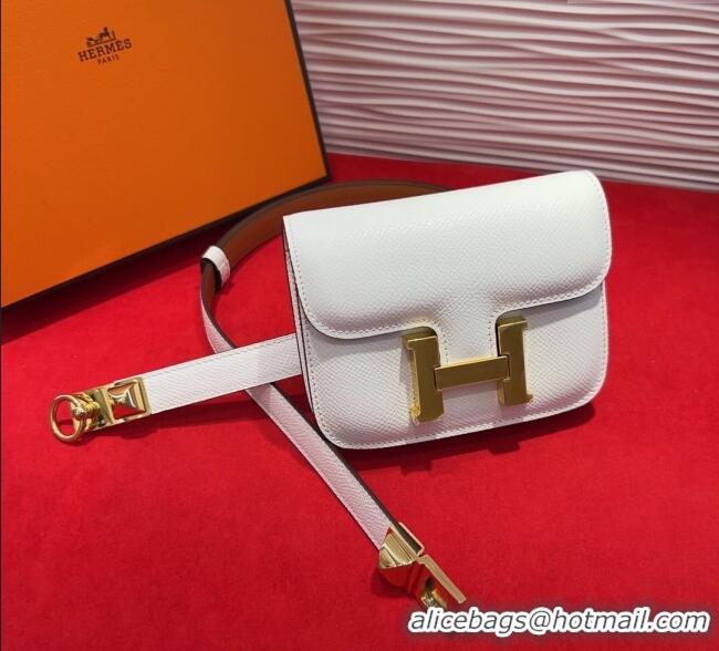 Original Cheap Hermes Constance Slim Pouch Belt 1.7cm in Grained Calfskin with Stud Ring Buckle H072403 White 2025