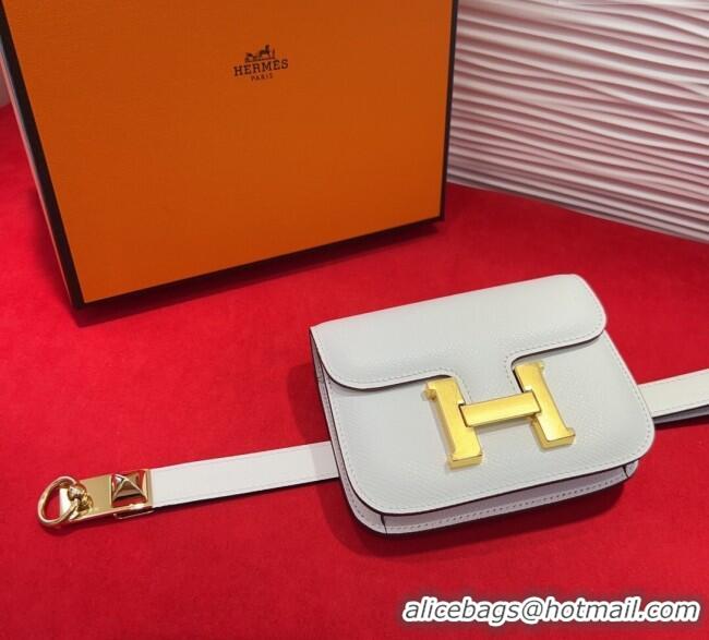 Original Cheap Hermes Constance Slim Pouch Belt 1.7cm in Grained Calfskin with Stud Ring Buckle H072403 White 2025