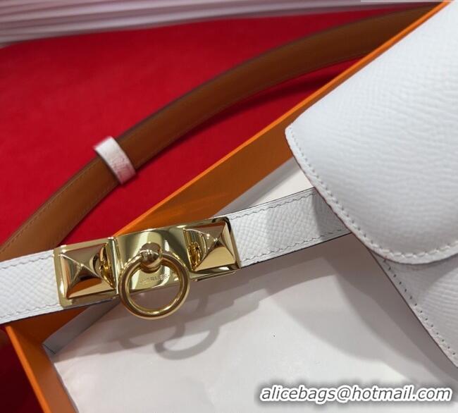 Original Cheap Hermes Constance Slim Pouch Belt 1.7cm in Grained Calfskin with Stud Ring Buckle H072403 White 2025