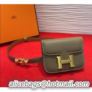 Luxury Cheap Hermes Constance Slim Pouch Belt 1.7cm in Grained Calfskin with Stud Ring Buckle H072403 Grey 2025