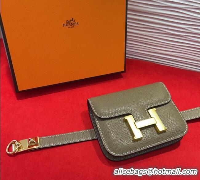 Luxury Cheap Hermes Constance Slim Pouch Belt 1.7cm in Grained Calfskin with Stud Ring Buckle H072403 Grey 2025