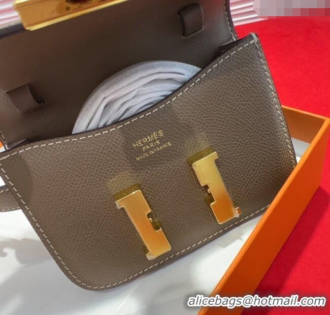 Luxury Cheap Hermes Constance Slim Pouch Belt 1.7cm in Grained Calfskin with Stud Ring Buckle H072403 Grey 2025