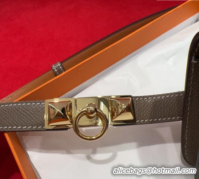 Luxury Cheap Hermes Constance Slim Pouch Belt 1.7cm in Grained Calfskin with Stud Ring Buckle H072403 Grey 2025