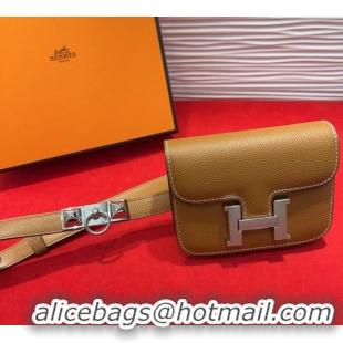 Shop Cheap Hermes Constance Slim Pouch Belt 1.7cm in Grained Calfskin with Stud Ring Buckle H072404 Brown 2025