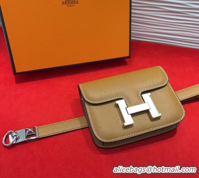 Shop Cheap Hermes Constance Slim Pouch Belt 1.7cm in Grained Calfskin with Stud Ring Buckle H072404 Brown 2025