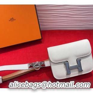 Top Design Hermes Constance Slim Pouch Belt 1.7cm in Grained Calfskin with Stud Ring Buckle H072404 White 2025
