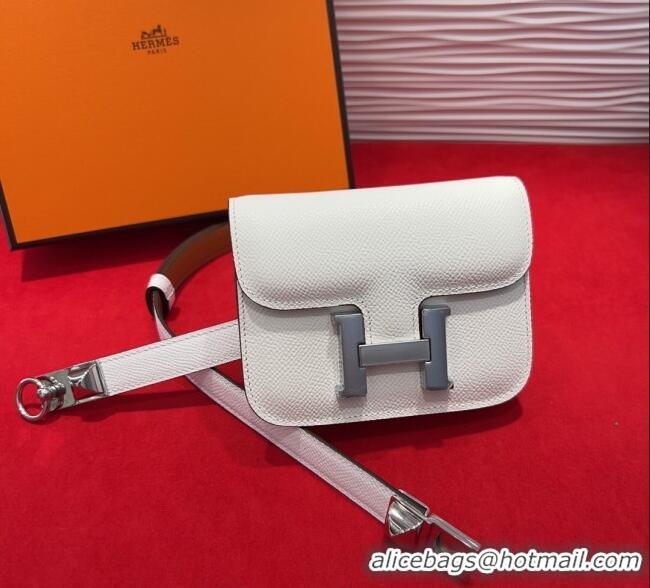 Top Design Hermes Constance Slim Pouch Belt 1.7cm in Grained Calfskin with Stud Ring Buckle H072404 White 2025
