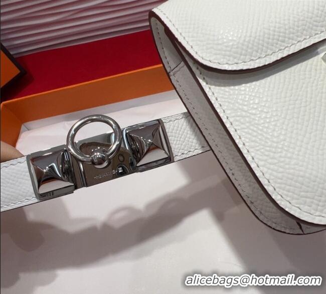 Top Design Hermes Constance Slim Pouch Belt 1.7cm in Grained Calfskin with Stud Ring Buckle H072404 White 2025