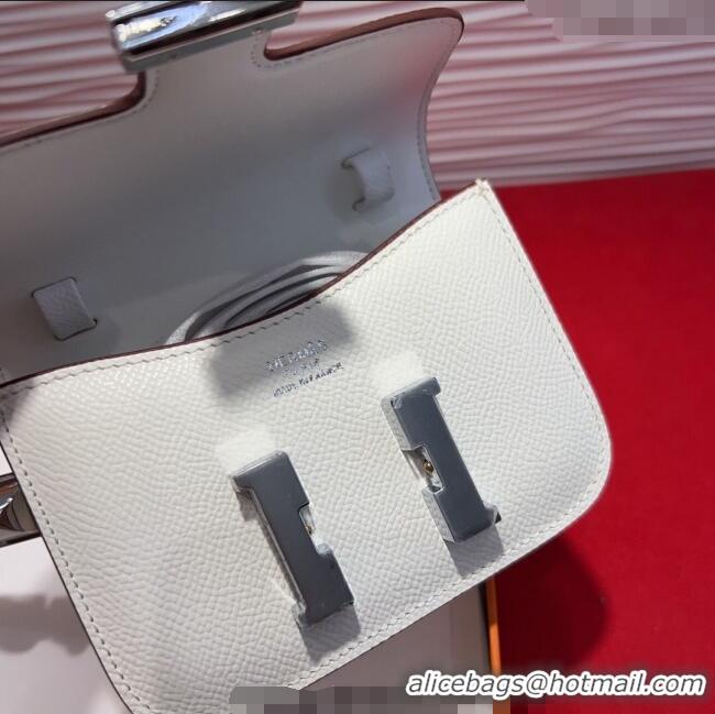 Top Design Hermes Constance Slim Pouch Belt 1.7cm in Grained Calfskin with Stud Ring Buckle H072404 White 2025