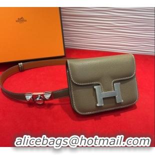 Good Product Hermes Constance Slim Pouch Belt 1.7cm in Grained Calfskin with Stud Ring Buckle H072404 Grey 2025