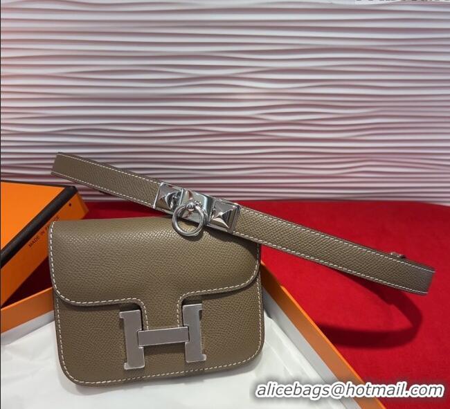 Good Product Hermes Constance Slim Pouch Belt 1.7cm in Grained Calfskin with Stud Ring Buckle H072404 Grey 2025