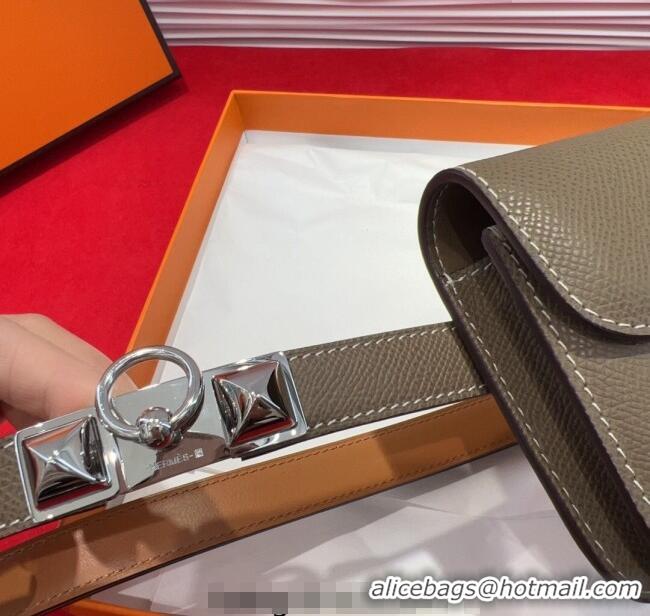 Good Product Hermes Constance Slim Pouch Belt 1.7cm in Grained Calfskin with Stud Ring Buckle H072404 Grey 2025