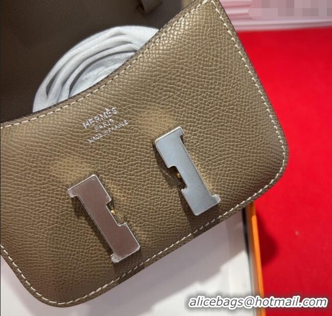 Good Product Hermes Constance Slim Pouch Belt 1.7cm in Grained Calfskin with Stud Ring Buckle H072404 Grey 2025