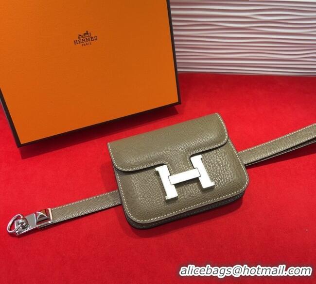 Good Product Hermes Constance Slim Pouch Belt 1.7cm in Grained Calfskin with Stud Ring Buckle H072404 Grey 2025