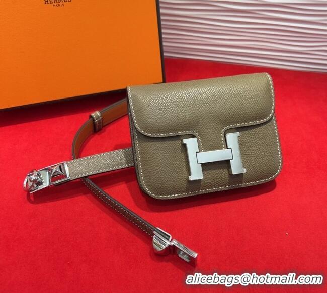 Good Product Hermes Constance Slim Pouch Belt 1.7cm in Grained Calfskin with Stud Ring Buckle H072404 Grey 2025