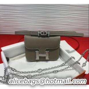 Famous Brand Hermes Constance Slim Pouch Belt 1.5cm in Grained Calfskin with d'Ancre Buckle H072405 Grey 2025