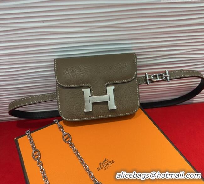 Famous Brand Hermes Constance Slim Pouch Belt 1.5cm in Grained Calfskin with d'Ancre Buckle H072405 Grey 2025