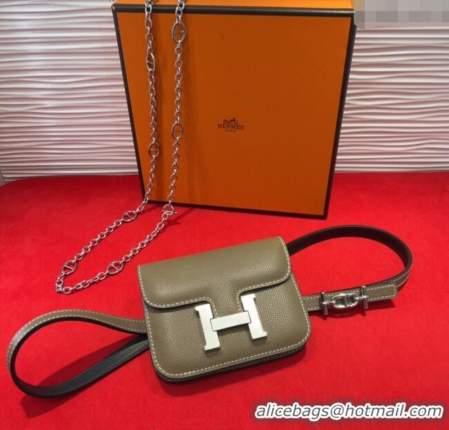 Famous Brand Hermes Constance Slim Pouch Belt 1.5cm in Grained Calfskin with d'Ancre Buckle H072405 Grey 2025
