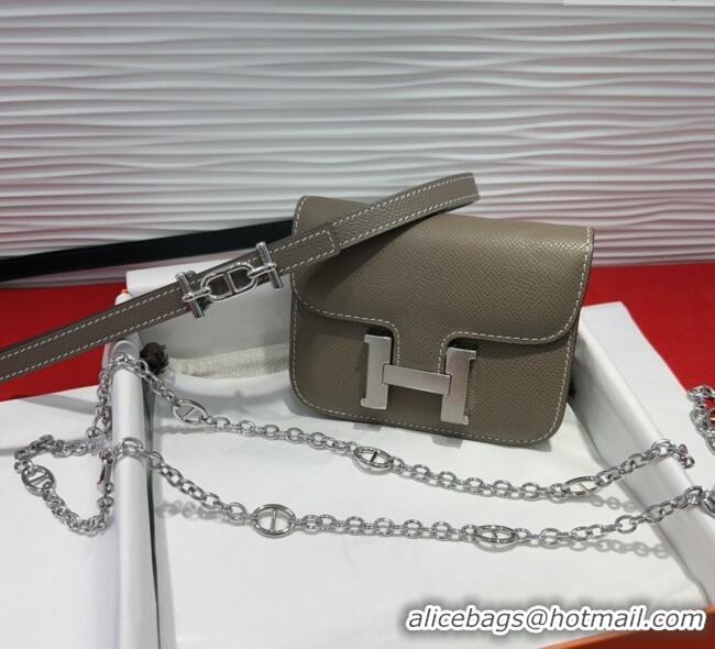 Famous Brand Hermes Constance Slim Pouch Belt 1.5cm in Grained Calfskin with d'Ancre Buckle H072405 Grey 2025