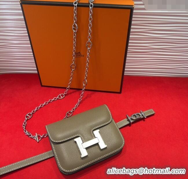 Famous Brand Hermes Constance Slim Pouch Belt 1.5cm in Grained Calfskin with d'Ancre Buckle H072405 Grey 2025