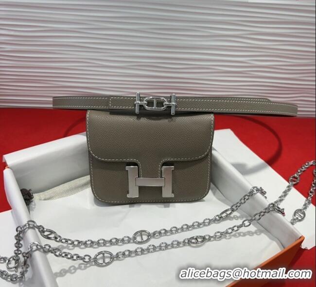 Famous Brand Hermes Constance Slim Pouch Belt 1.5cm in Grained Calfskin with d'Ancre Buckle H072405 Grey 2025