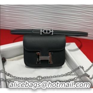 Buy Classic Hermes Constance Slim Pouch Belt 1.5cm in Grained Calfskin with d'Ancre Buckle H072405 Black 2025