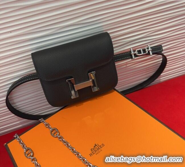Buy Classic Hermes Constance Slim Pouch Belt 1.5cm in Grained Calfskin with d'Ancre Buckle H072405 Black 2025
