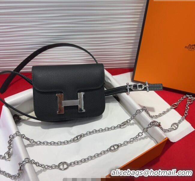 Buy Classic Hermes Constance Slim Pouch Belt 1.5cm in Grained Calfskin with d'Ancre Buckle H072405 Black 2025