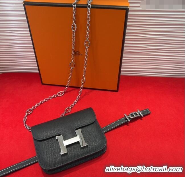 Buy Classic Hermes Constance Slim Pouch Belt 1.5cm in Grained Calfskin with d'Ancre Buckle H072405 Black 2025