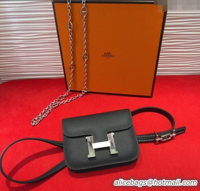 Buy Classic Hermes Constance Slim Pouch Belt 1.5cm in Grained Calfskin with d'Ancre Buckle H072405 Black 2025