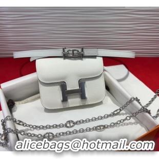 Top Design Hermes Constance Slim Pouch Belt 1.5cm in Grained Calfskin with d'Ancre Buckle H072405 White 2025