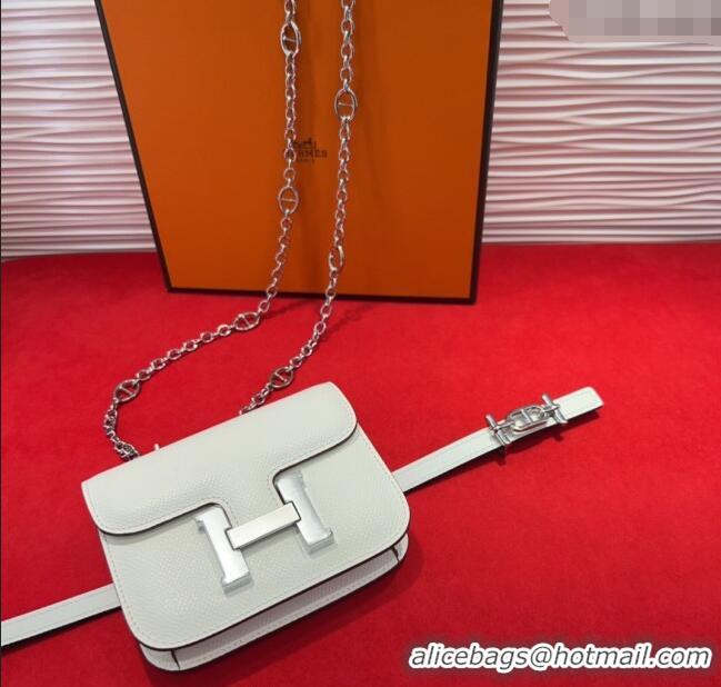 Top Design Hermes Constance Slim Pouch Belt 1.5cm in Grained Calfskin with d'Ancre Buckle H072405 White 2025