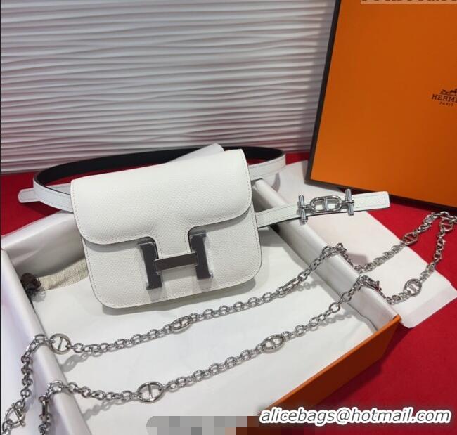 Top Design Hermes Constance Slim Pouch Belt 1.5cm in Grained Calfskin with d'Ancre Buckle H072405 White 2025