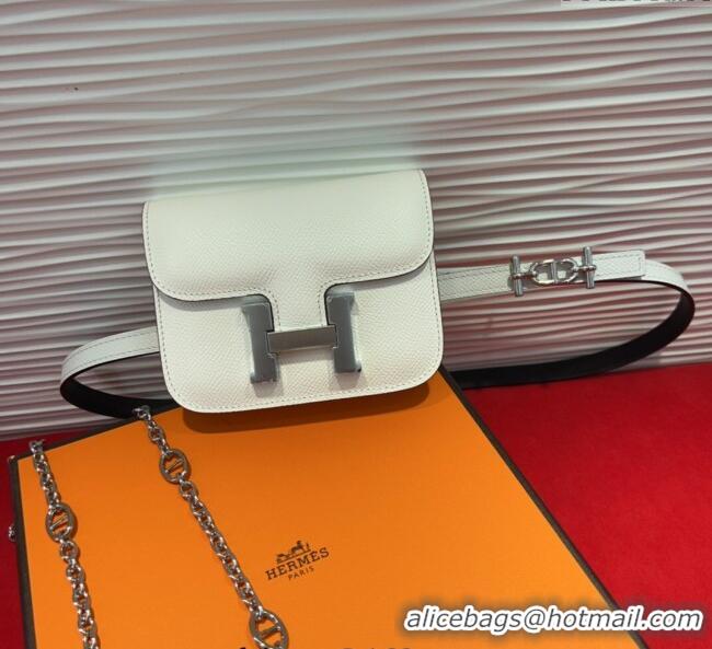 Top Design Hermes Constance Slim Pouch Belt 1.5cm in Grained Calfskin with d'Ancre Buckle H072405 White 2025