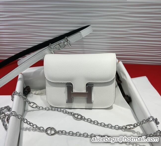 Top Design Hermes Constance Slim Pouch Belt 1.5cm in Grained Calfskin with d'Ancre Buckle H072405 White 2025