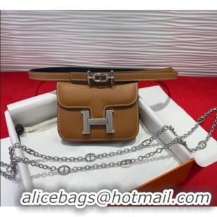 Well Crafted Hermes Constance Slim Pouch Belt 1.5cm in Grained Calfskin with d'Ancre Buckle H072405 Brown 2025