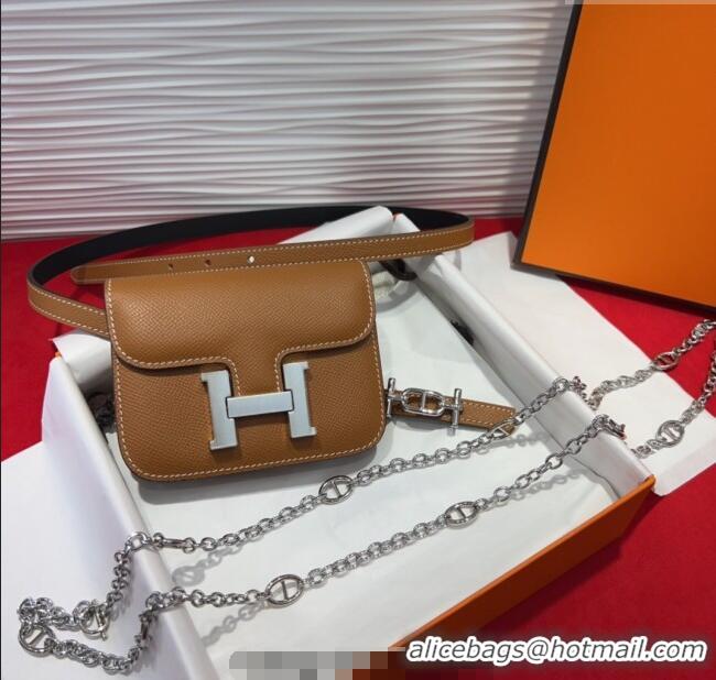Well Crafted Hermes Constance Slim Pouch Belt 1.5cm in Grained Calfskin with d'Ancre Buckle H072405 Brown 2025