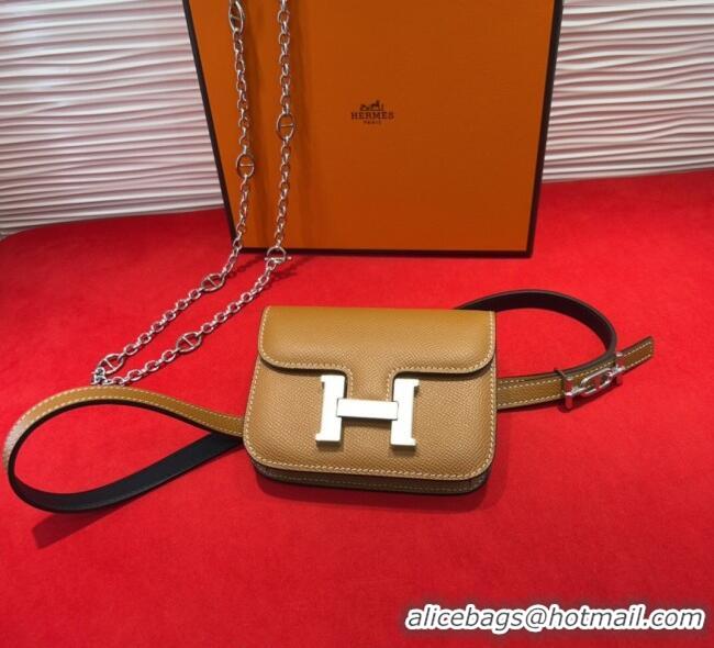 Well Crafted Hermes Constance Slim Pouch Belt 1.5cm in Grained Calfskin with d'Ancre Buckle H072405 Brown 2025