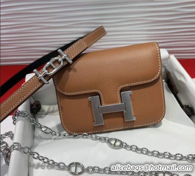 Well Crafted Hermes Constance Slim Pouch Belt 1.5cm in Grained Calfskin with d'Ancre Buckle H072405 Brown 2025