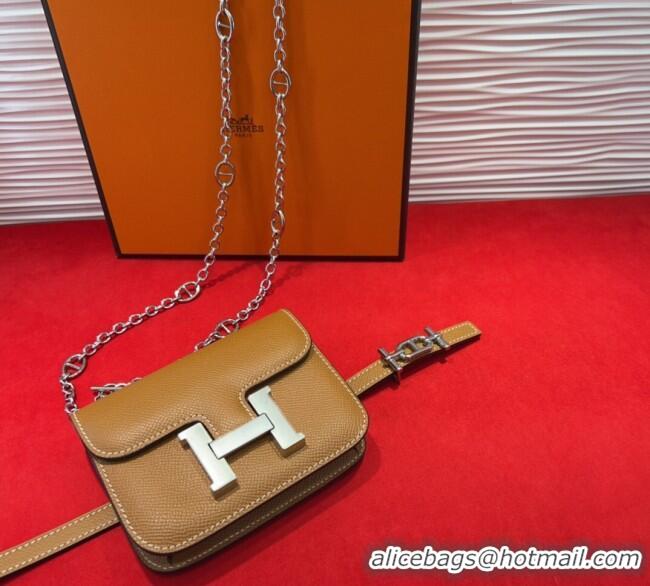 Well Crafted Hermes Constance Slim Pouch Belt 1.5cm in Grained Calfskin with d'Ancre Buckle H072405 Brown 2025