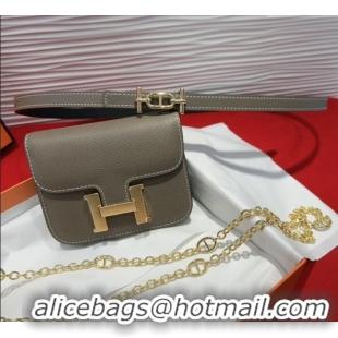 Best Grade Hermes Constance Slim Pouch Belt 1.5cm in Grained Calfskin with d'Ancre Buckle H072406 Grey 2025
