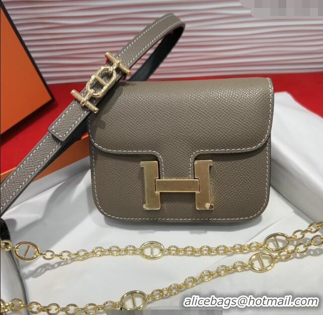 Best Grade Hermes Constance Slim Pouch Belt 1.5cm in Grained Calfskin with d'Ancre Buckle H072406 Grey 2025