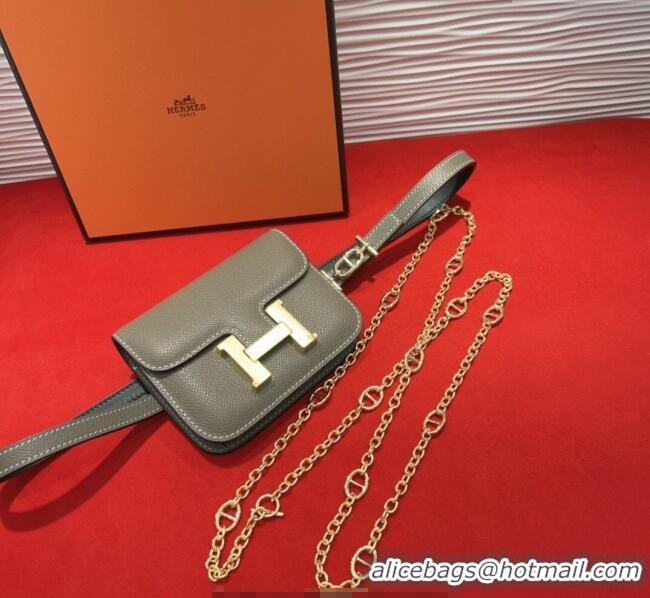 Best Grade Hermes Constance Slim Pouch Belt 1.5cm in Grained Calfskin with d'Ancre Buckle H072406 Grey 2025